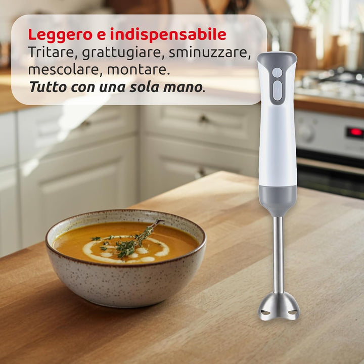 Melchioni Family MIXXXO TRIO, Stabmixer, abnehmbarer Stahlfuss, Mixer mit 2 Geschwindigkeiten, Stahl