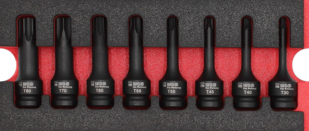 1/2" Torx Nuss Set in Werkzeug Einlage 8 teilig TX30 bis TX80 | Torx Bit und Stecknuss Set mit Loch