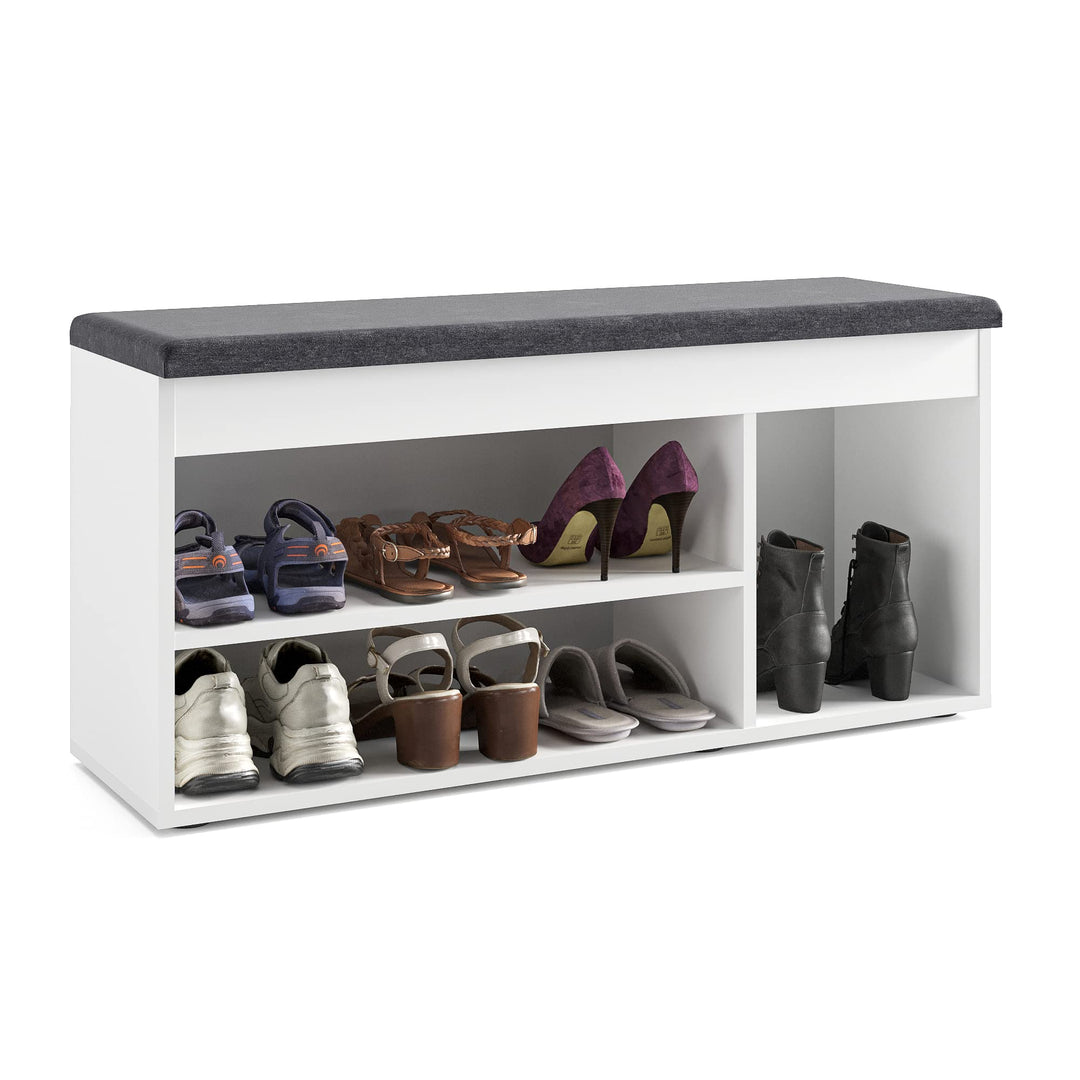 KOMTO Schuhbank mit Sitzfläche - Schuhregal Bank mit Stauraum Weiss 100 x 48 x 32 cm Schuhschrank mi