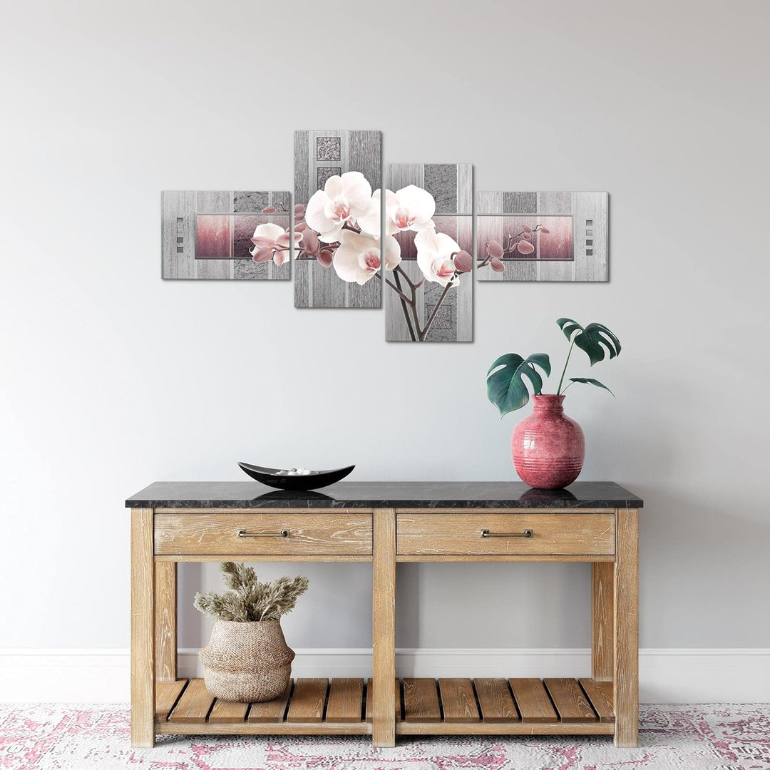 Runa Art Bild Modern Blumen Orchidee - Made in Germany - Wandbilder Abstrakt Violett Grau 4 Teilig 2