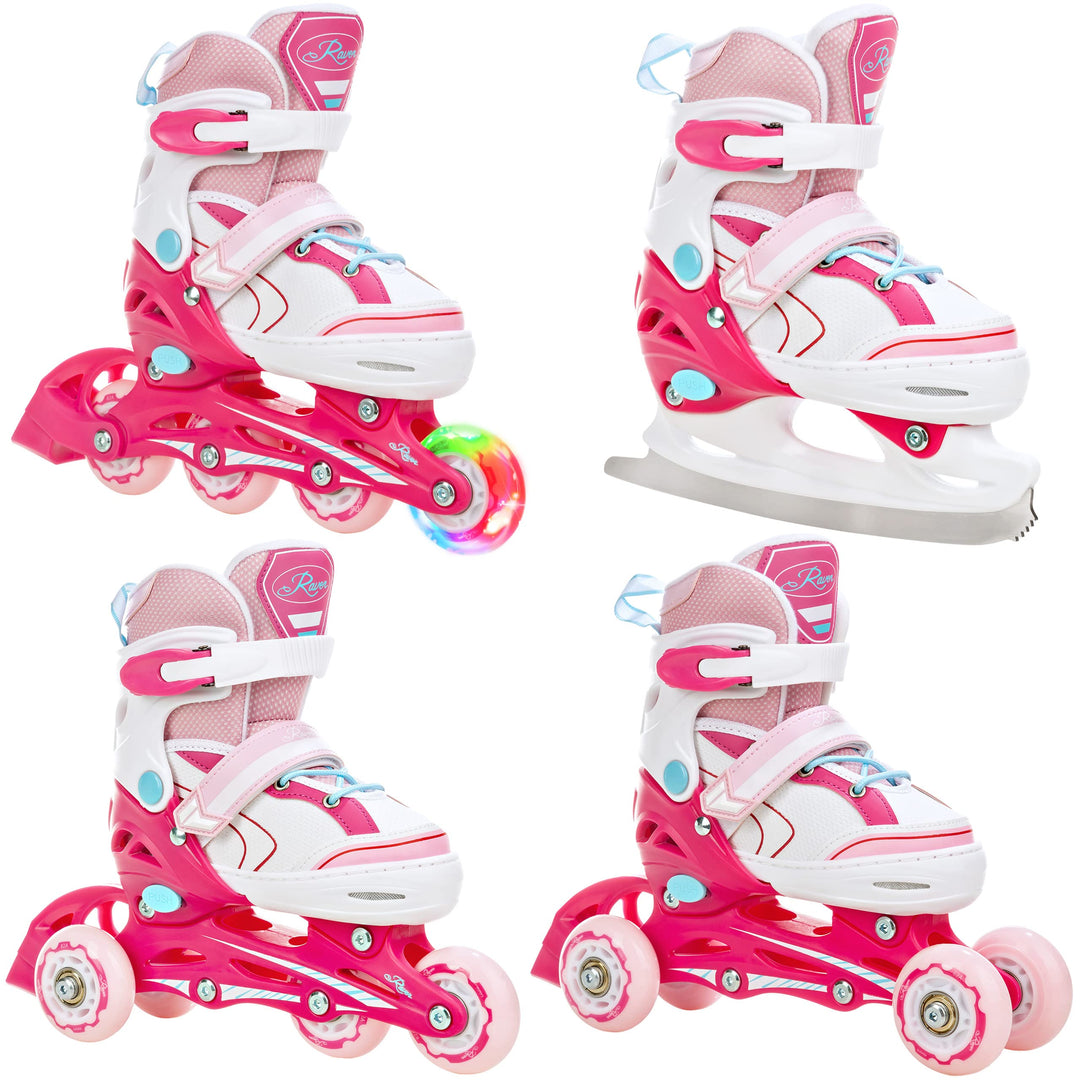 4in1 Inlineskates/Triskates/Rollschuhe/Schlittschuhe Raven Loret/Lia verstellbar mit LED Leuchtrad 3