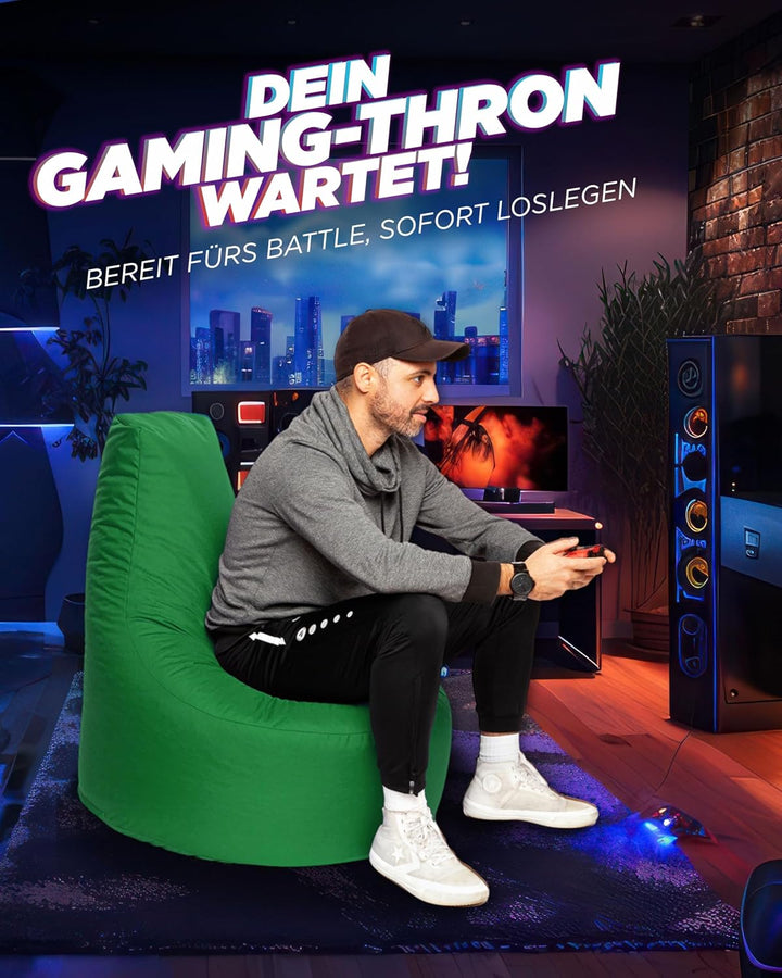 PATCH HOME Gamer Kissen & Lounge Sitzsack – befüllbar mit Reissverschluss, gefüllt mit Styropor, gee