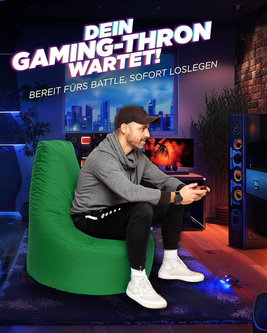 PATCH HOME Gamer Sessel mit Reissverschluss Lounge Kissen Sitzsack Sitzkissen Bean Bag In & Outdoor