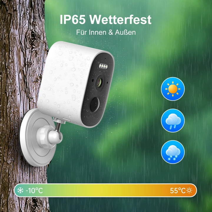 4G Überwachungskamera Akku mit SIM Karte, 2.5K 5MP Kamera Ohne WLAN, Farb Nachtsicht, Bewegungserken