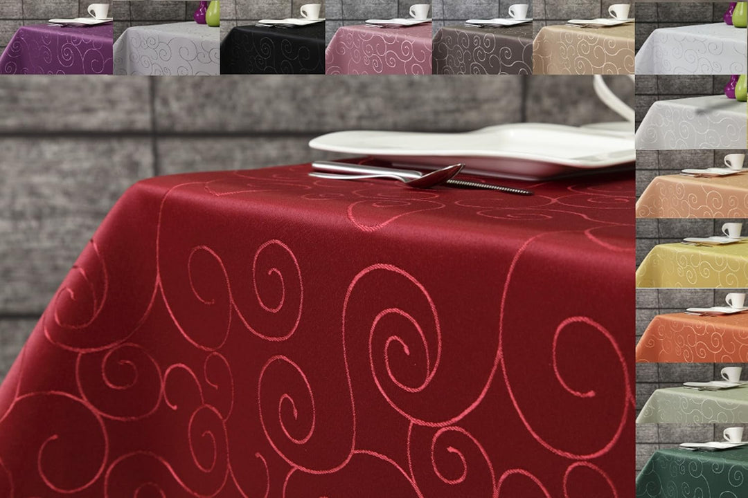First-Tex Ornament Damast Tischdecke eckig 110x160 rot* 110x160 Dunkelrot, 110x160 Dunkelrot