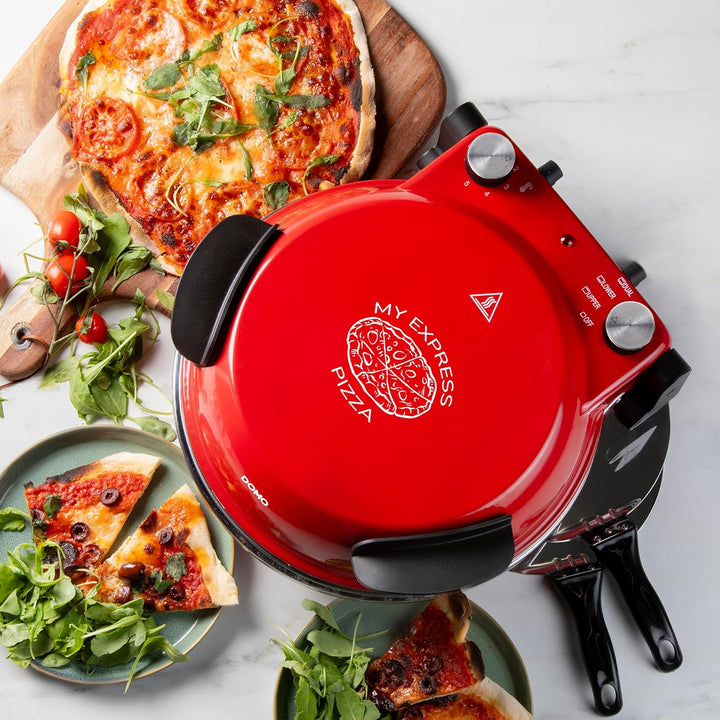 DOMO DO9284PZ Pizzaofen 'My Express Pizza' - Backzeit 3–5 Minuten - Mit Keramikstein - 1200 W - Rot