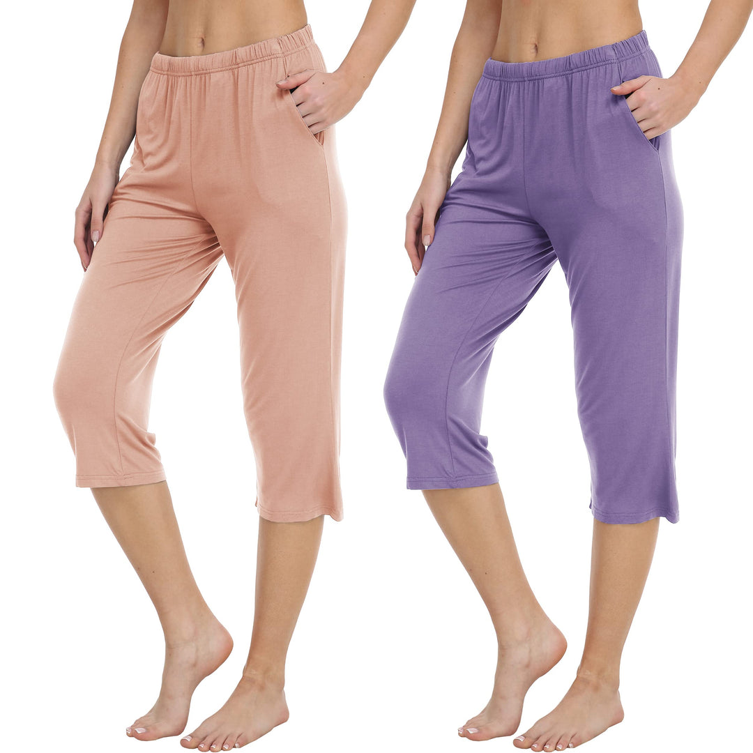 MoFiz Damen Schlafanzughose 3/4 Lang Schlafhose Modal Nachtwäsche Weich Pyjamahose Freizeithose mit
