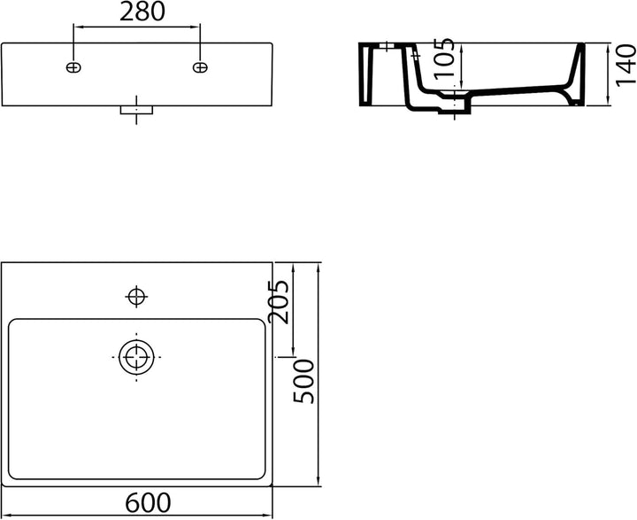 AQUA BAGNO Design Waschbecken aus hochwertiger Keramik, Hängewaschbecken im modernen Stil | 60 x 50