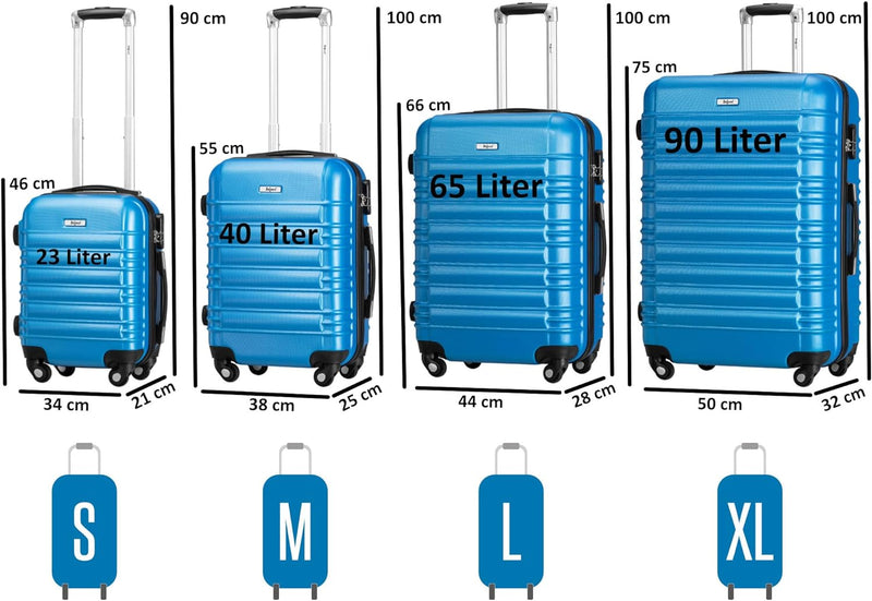 Zelsius Koffer Set 4 Stück, Blau | ABS Hartschalenkoffer mit Zahlenschloss, 4 Rollen und Innen Trenn