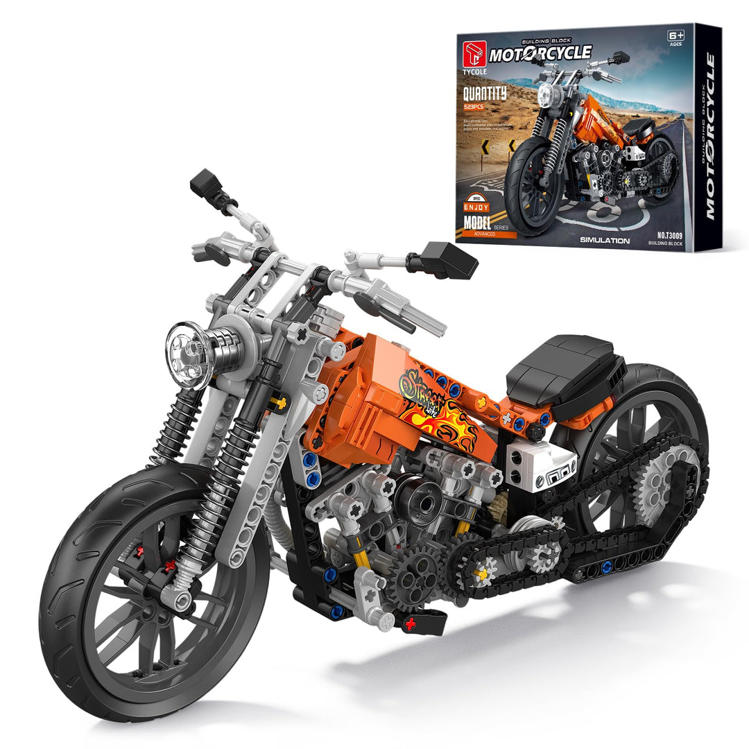 TYCOLE Motorrad Baustein Set, Motorrad Modellspielzeug im Flammenstil | Technic Brick Kit 523Pcs, Sc