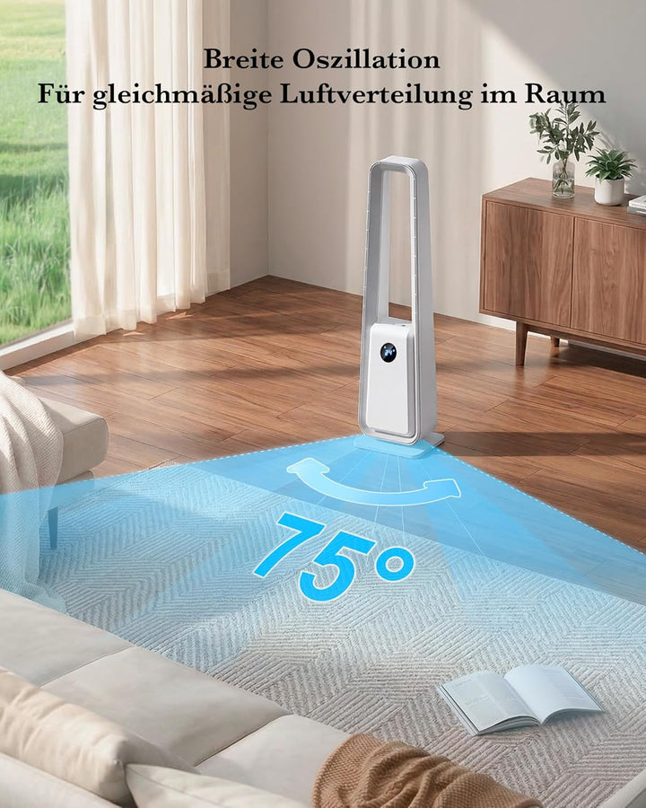 Rotorloser Ventilator, Turmventilator mit Fernbedienung, Standventilator ohne Rotorblätter, 24 Gesch