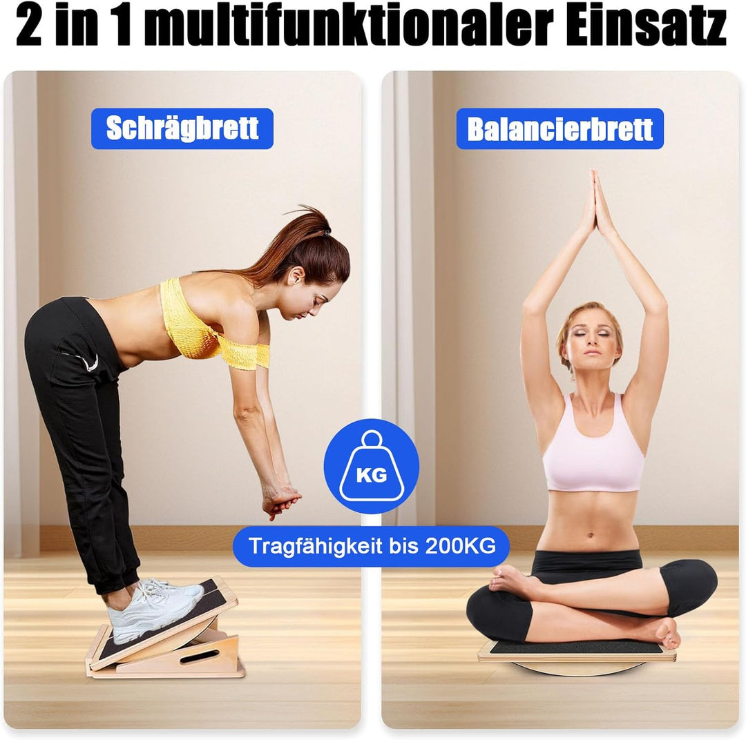 W&H 2 In 1 Schrägbrett und Balance Board Erwachsene, Verstellbares Neigungsbrett und Wadendehner, Sl