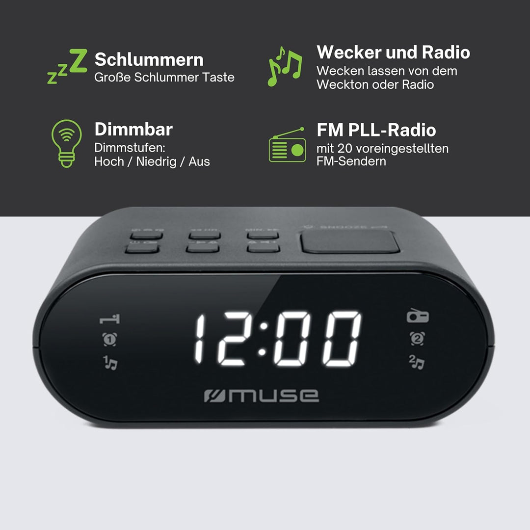 M-10 CR Radiowecker mit LED-Display, Zwei Weckzeiten | dimmbar | Hingucker, Kinder | FM Tuner, Lass