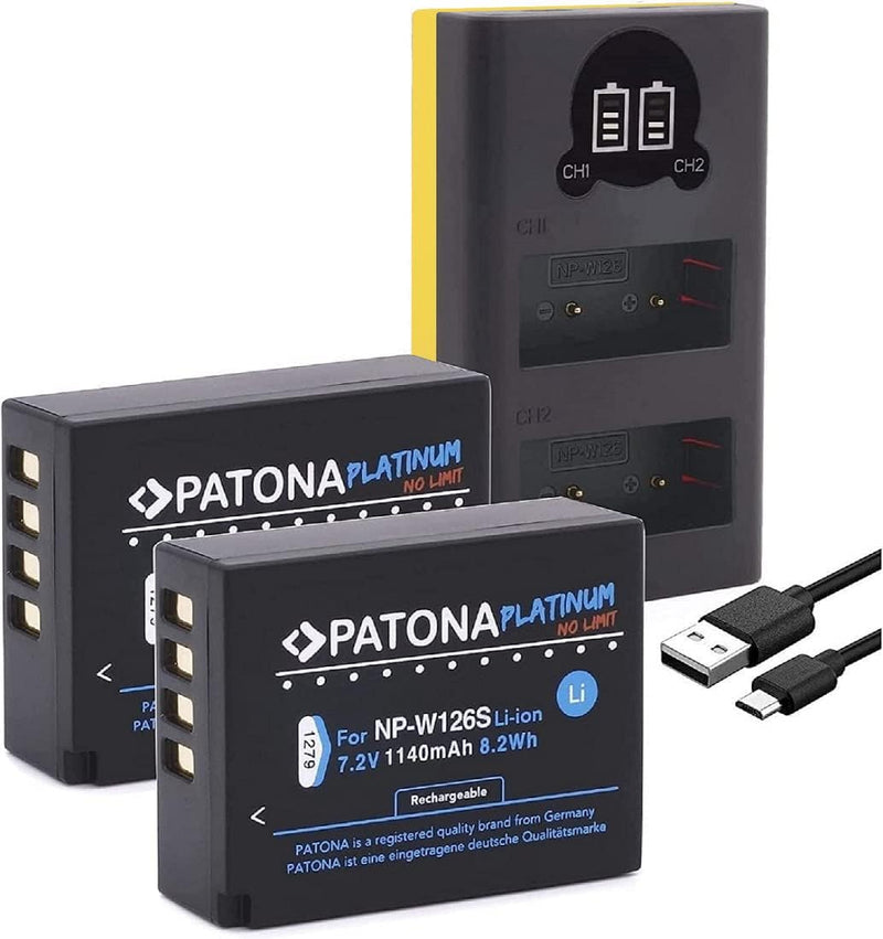 PATONA Platinum NP-W126s NP-W126 Akku-Pack für Fuji mit Mini LCD DUAL Ladegerät (USB) 2x NP-W126 Pla