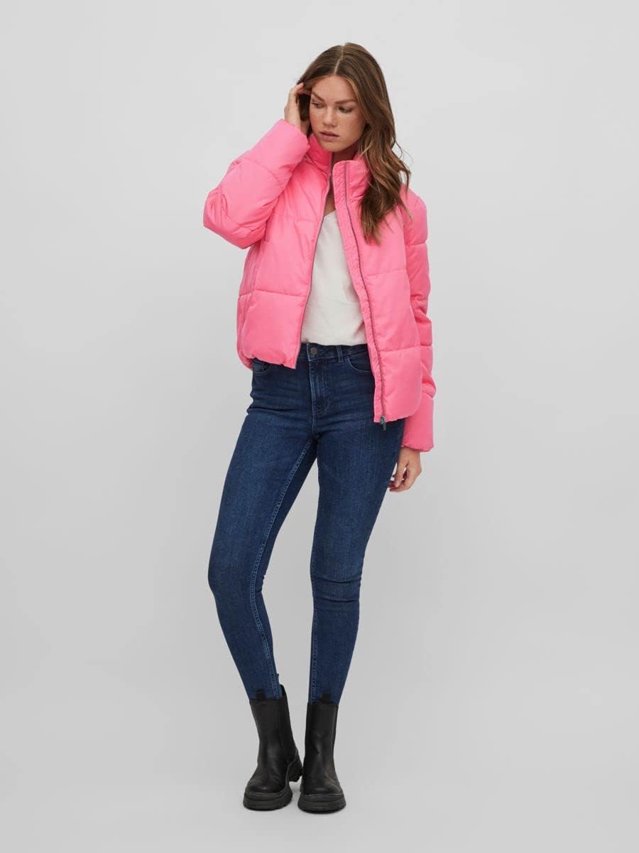 Vila Damen Vitate L/S Short Puffer Jacket-Noos Jacke, Fandango Pink