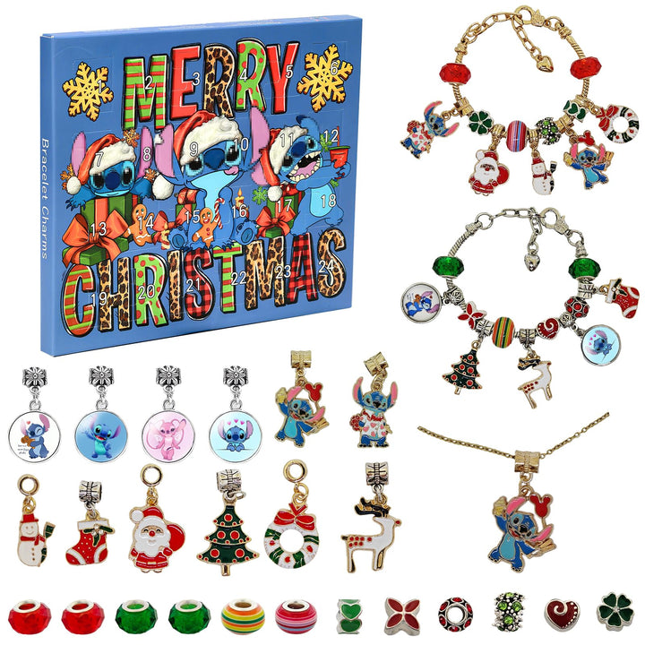 Adventskalender 2025 Schmuck Charms für Mädchen, Mini DIY Bastelset mit Cartoon Armbänder Halsketten
