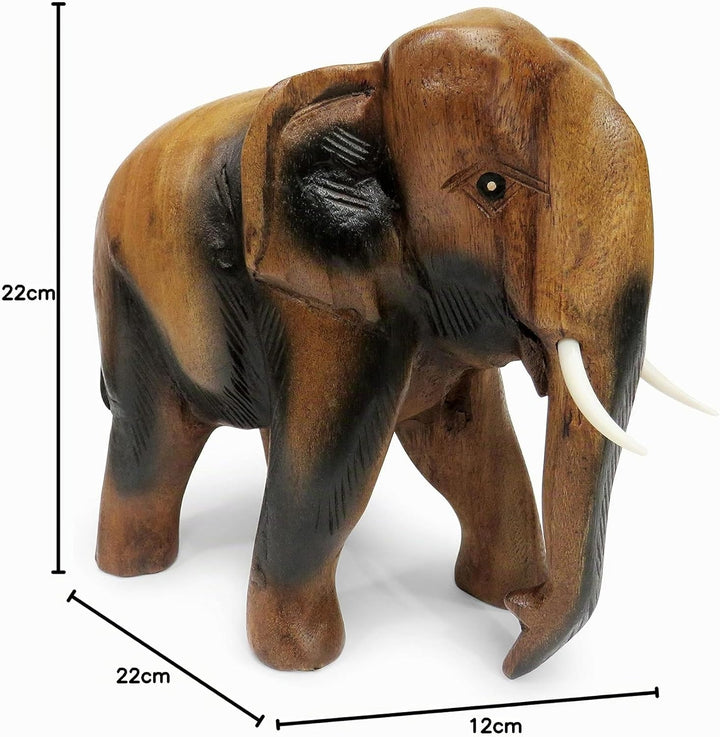 Purity - Elefantenstatue aus geschnitztem Holz für Ornament, dichtes Holz, braun, 22 cm Large 22cm,