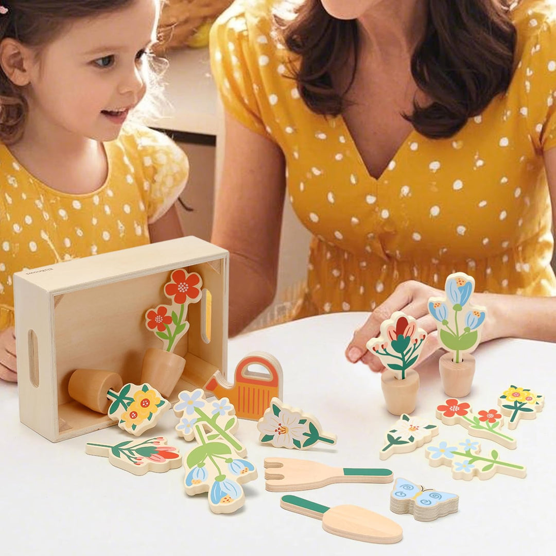 KizKnows Holz Blumengarten Spielzeug Blumen-Set Gartenspiel Montessori Spielzeug Rollenspiel Spielze