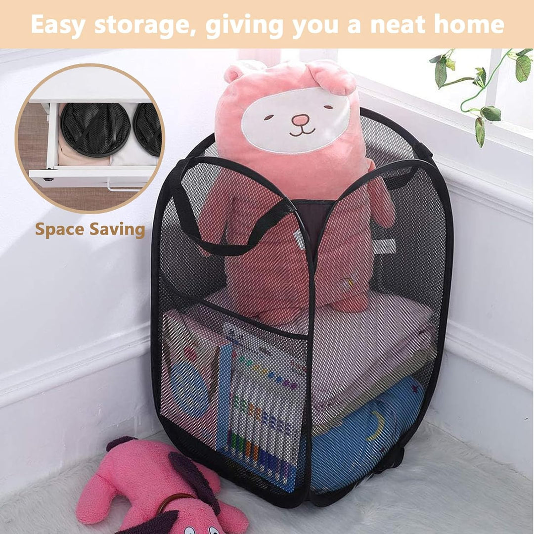 2 Stück Gross Netz-Wäschekorb Faltbar, Laundry Basket Mesh Pop up, Faltbarer Netz-Wäschekorb mit Rob