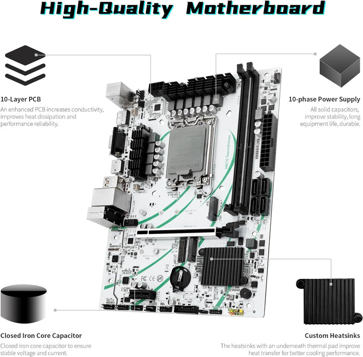 SHANGZHAOYUAN H610 Mainboard LGA 1700 Motherboard (μATX, 2*DDR4, SATA 3.0, USB 3.1, NVME M.2, WiFi M