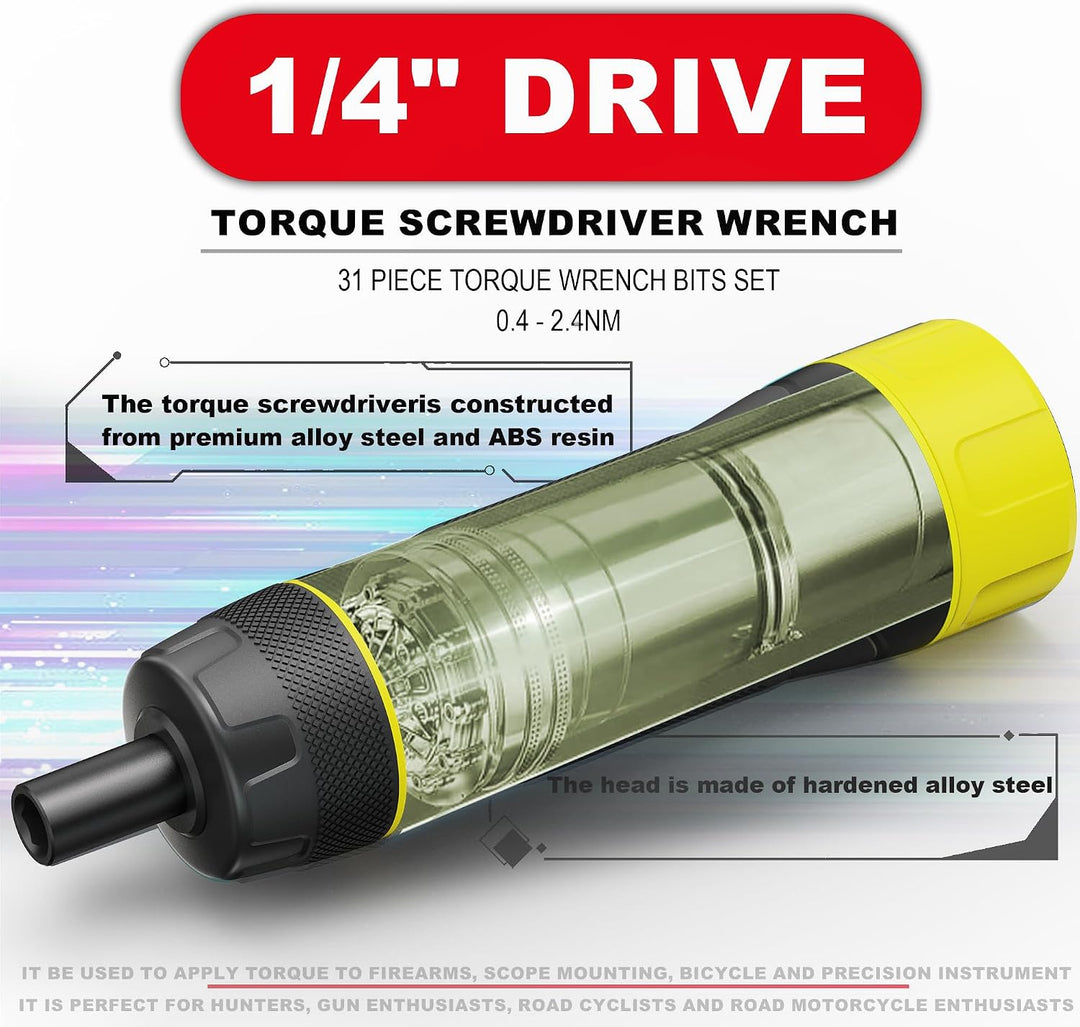 Aurlloct MicroClick Drehmomentschraubendreher 1/4 Zoll, 0.4-2.4 Nm Drehmomentschlüssel, 0,1 Nm-Schri