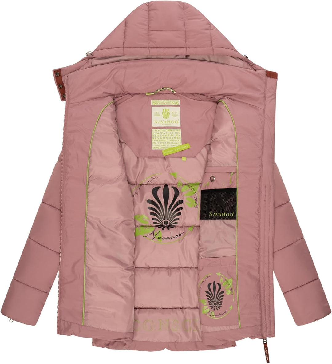 Navahoo Damen Kurze Winterjacke Steppjacke warm mit Abnehmbarer Kapuze aus recycelten Materialien Wa