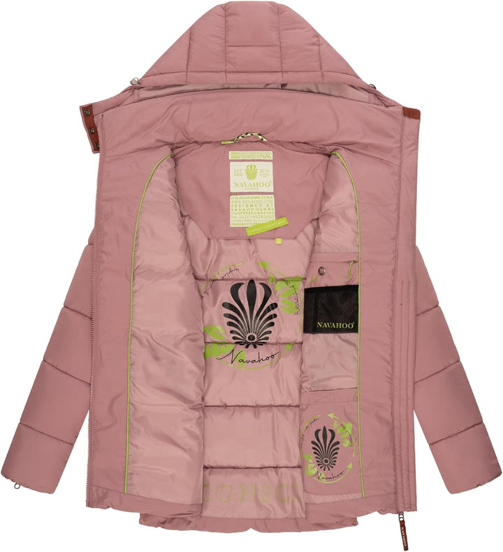 Navahoo Damen Kurze Winterjacke Steppjacke warm mit Abnehmbarer Kapuze aus recycelten Materialien Wa