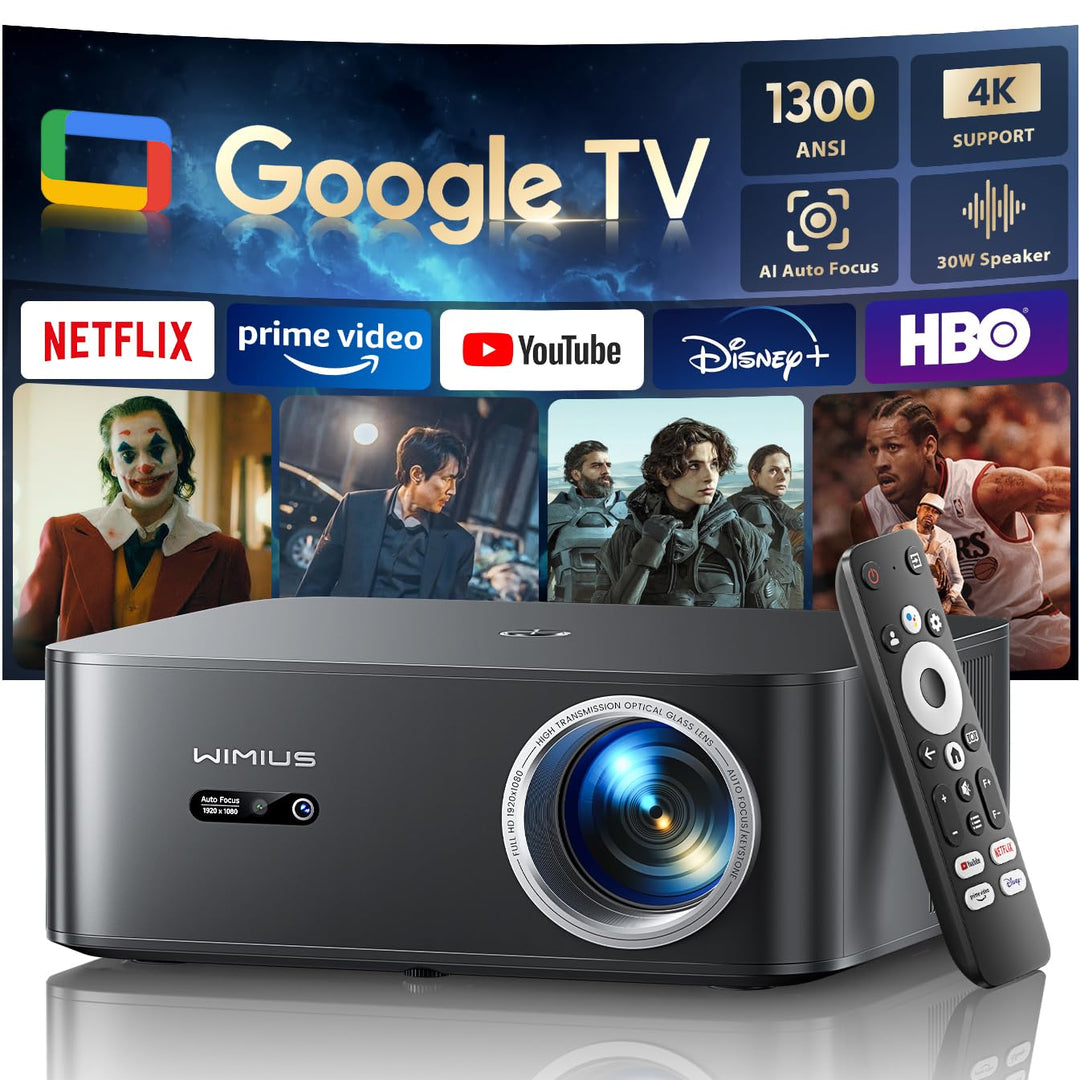 Beamer 4K [1300 ANSI|Google TV] FHD 1080P Beamer 4K Unterstützt, Autofokus Auto Trapezkorrektur 20W