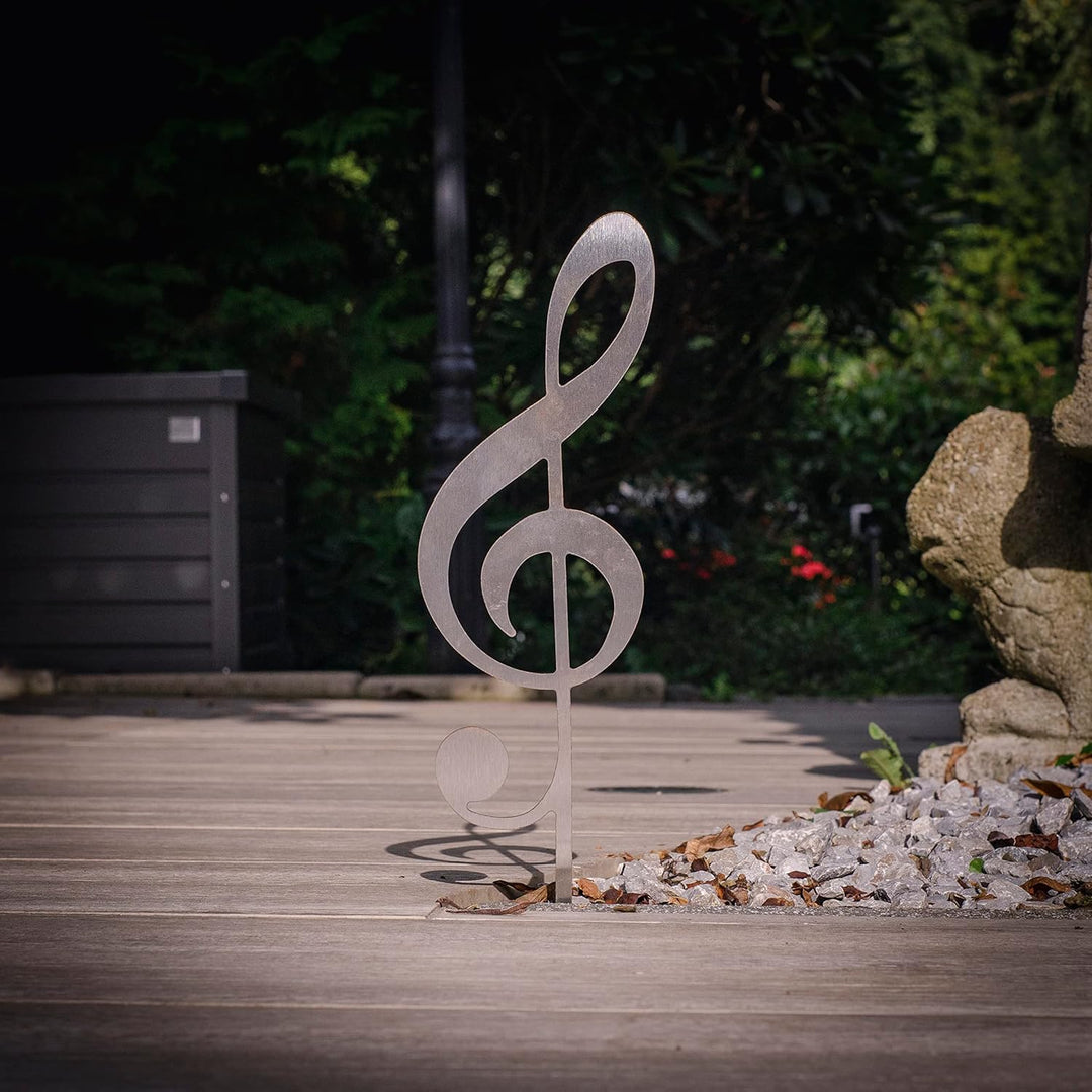 MM Steel Styles Edelstahl Notenschlüssel Beetstecker-einfach einsteckbare Gartendeko aus hochwertige