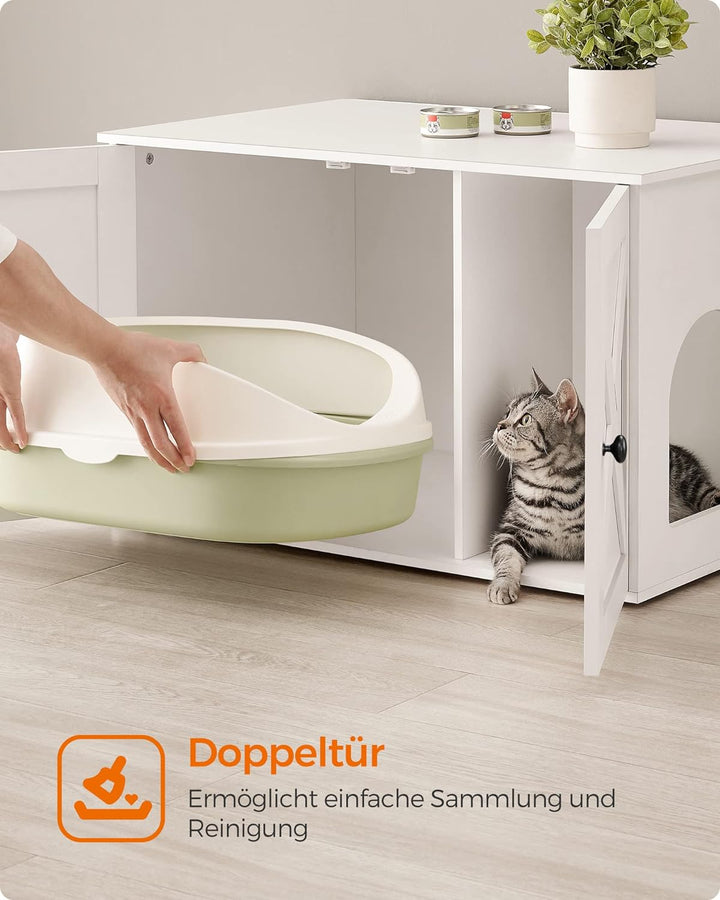 Feandrea Katzenhaus, Katzenklo-Schrank mit herausnehmbarer Trennwand, Tisch, 80 x 53 x 50 cm, weiss