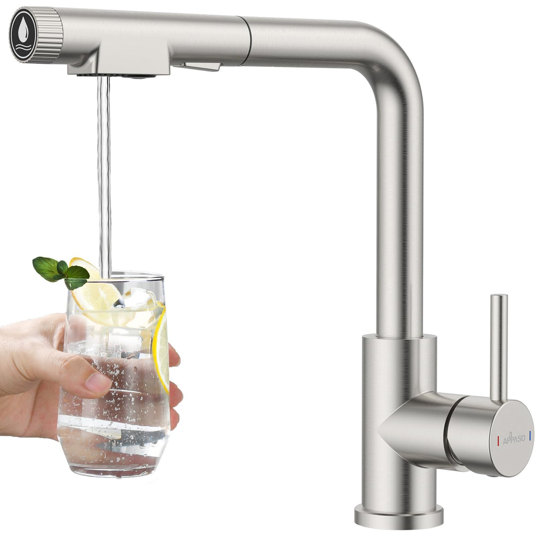 APPASO 3 wege wasserhahn küche, küchenarmatur mit ausziehbarer Brause und integriertem Wasserfilter,