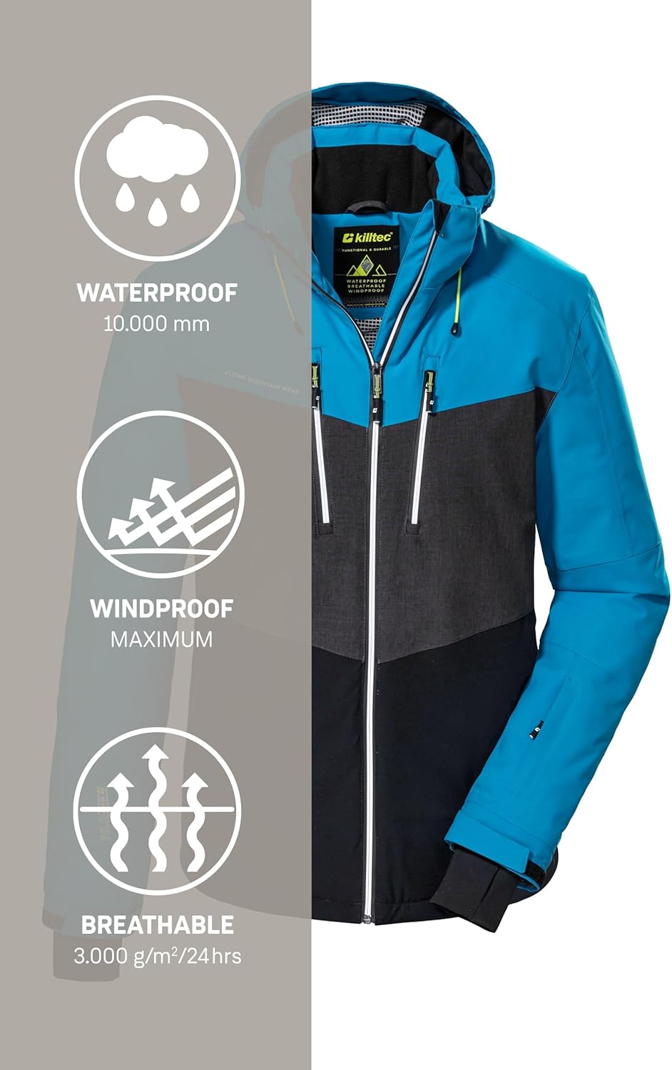 Killtec Herren Ksw 45 Mn Ski Jckt Skijacke/Funktionsjacke mit abzippbarer Kapuze und Schneefang S sc