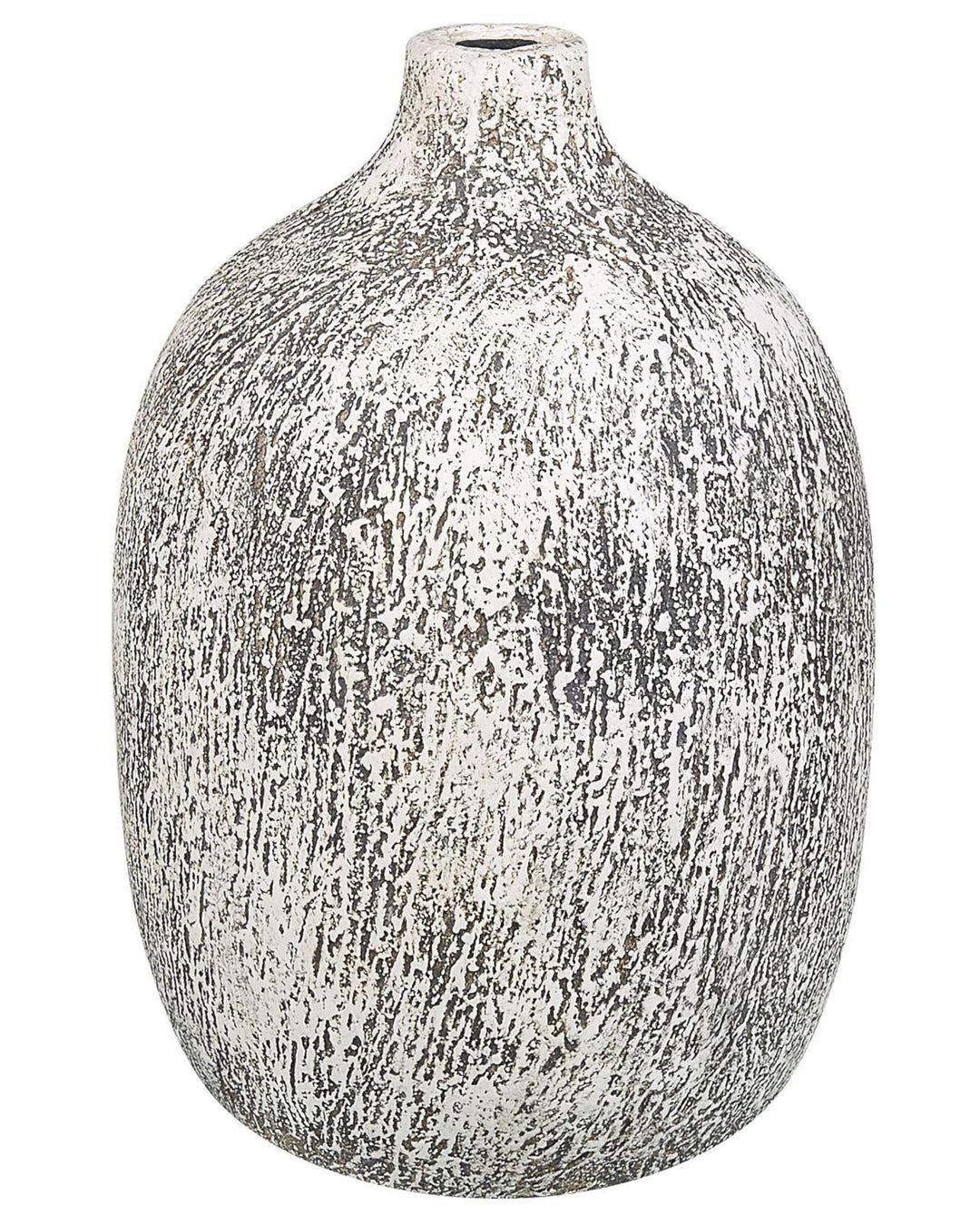 Ovale Blumenvase Terrakotta handgefertigt grau-weiss 36 cm bauchig Modern Vigo