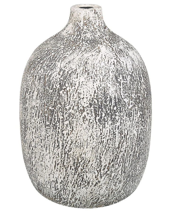 Ovale Blumenvase Terrakotta handgefertigt grau-weiss 36 cm bauchig Modern Vigo