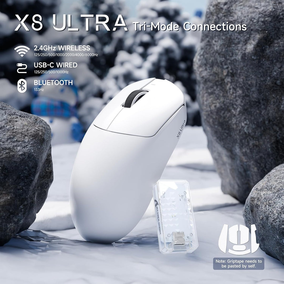 ATTACK SHARK X8 Ultra 8KHz Drahtlose Gaming-Maus, 55g Ultraleicht, Nordic 52840, PAW3950MAX, 42KDPI,