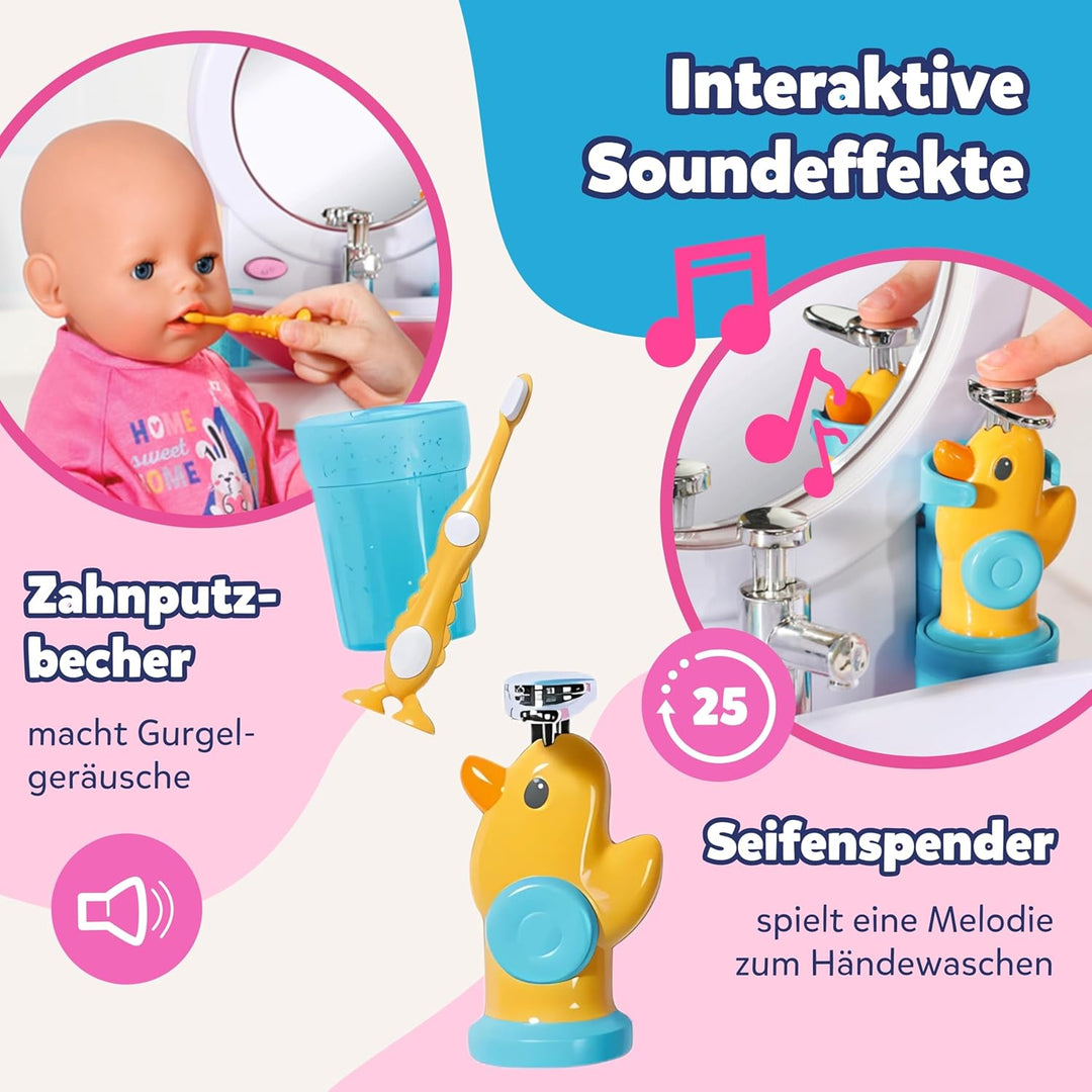 Zapf Creation 832707 BABY born Bath Waschtisch- interaktiver Puppenwaschtisch mit Licht- und Soundfu