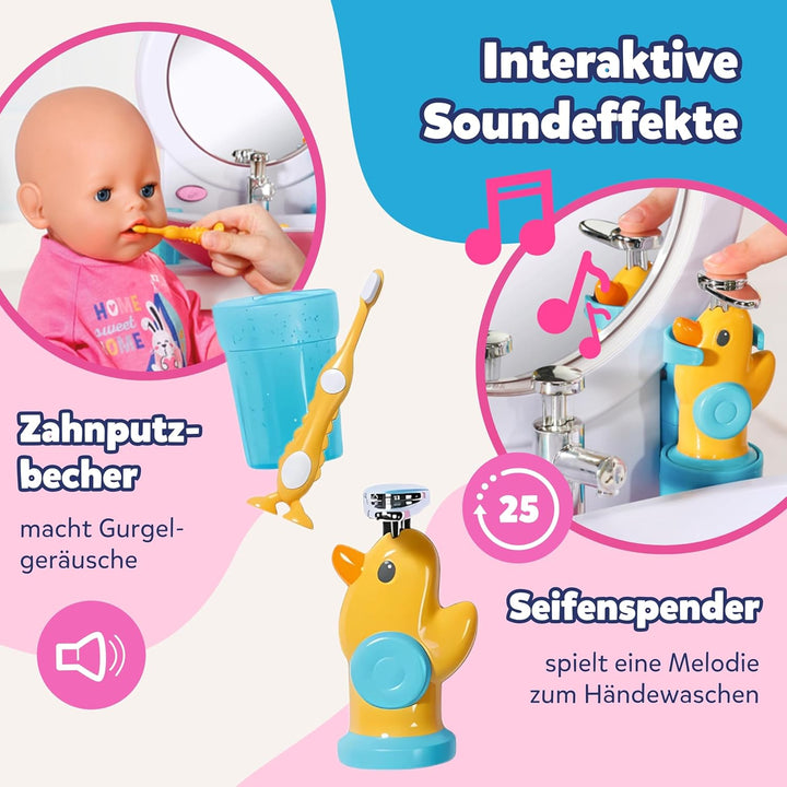 Zapf Creation 832707 BABY born Bath Waschtisch- interaktiver Puppenwaschtisch mit Licht- und Soundfu