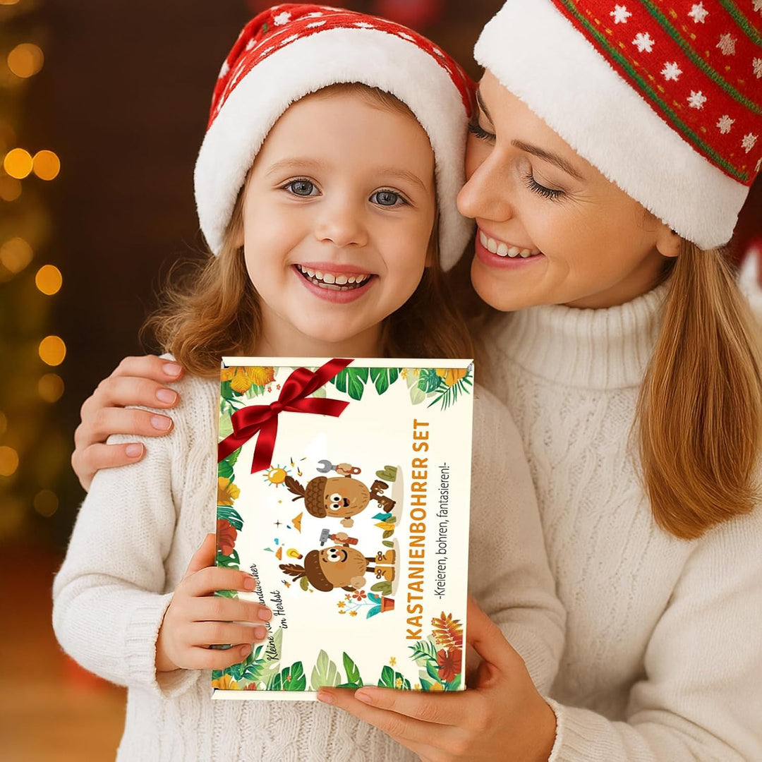 InemzTal Kastanienbohrer Kinder Set mit Kastanienhalter und DIY Bastel Zubehör,Kastanienset zum Bast