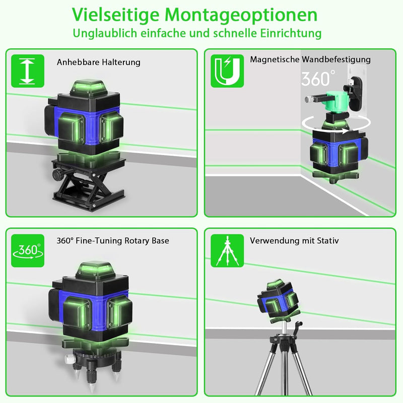 Kreuzlinienlaser Hancaner laser wasserwaage mit Stativ 4 x 360 ° 16 Linien-selbstnivellierendes Lase