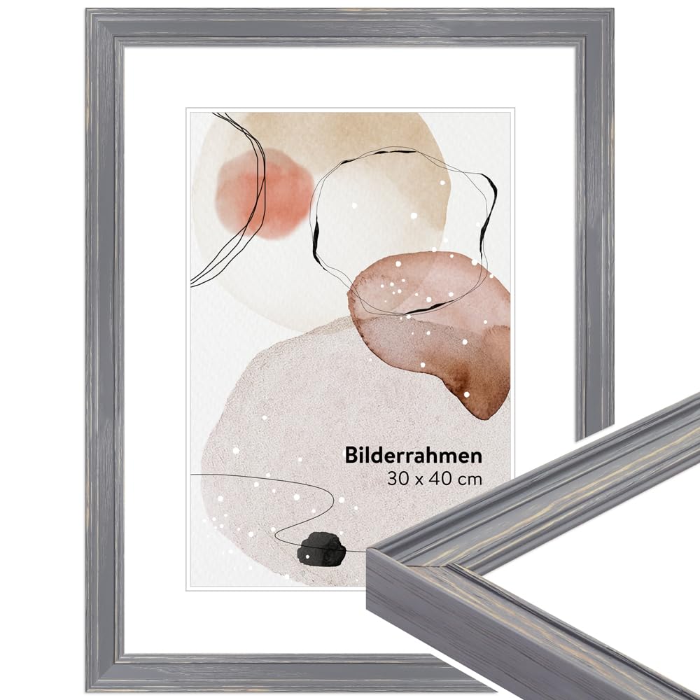 WANDStyle Bilderrahmen Grau, gemasert 24x30 cm aus Holz im Landhaus-Stil zum Aufhängen, Fotorahmen M