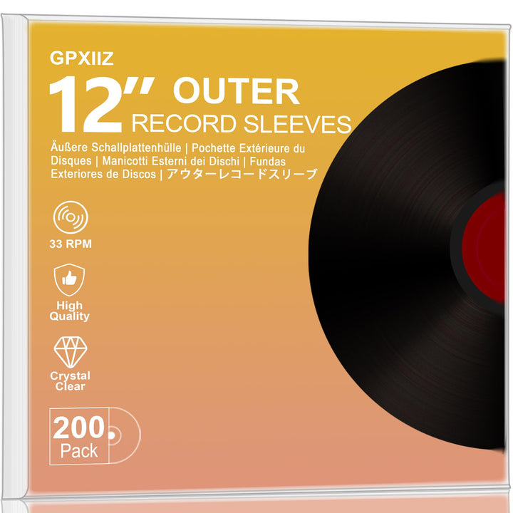 Schallplatten Hüllen 12 Zoll Aussenhüllen, 200 Stück Lp Schutzhüllen, Transparent Vinyl Hüllen, 12,7