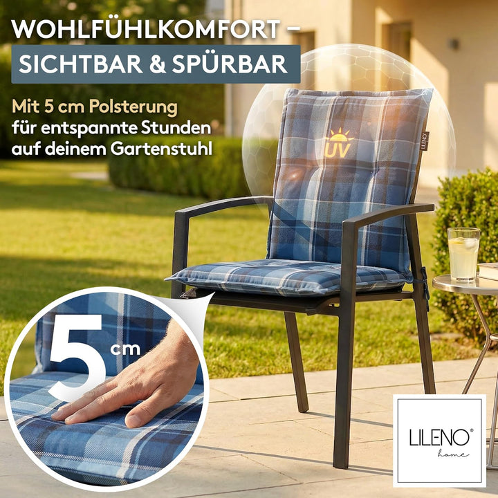 LILENO HOME Gartenstuhl Auflagen als [1er Set - Niedriglehner] in Karo Blau - bequeme Liegen als Sit