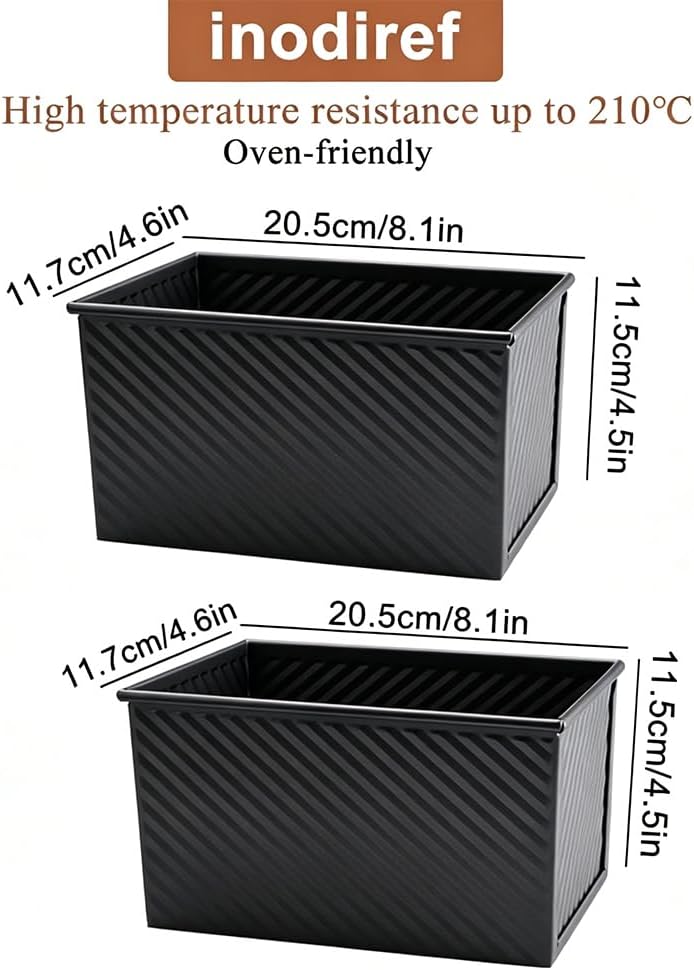 2 Stück Toastbrot Backform Mit Deckel 450g Teig Antihaft | Kastenform Mit Deckel, Schwarz Riffelung