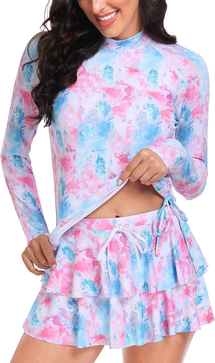 UNIQUEBELLA Rash Guard Damen, UV-Schutz UPF 50+ Langarm Surf Shirt mit Schönen Mustern Bademode Bade