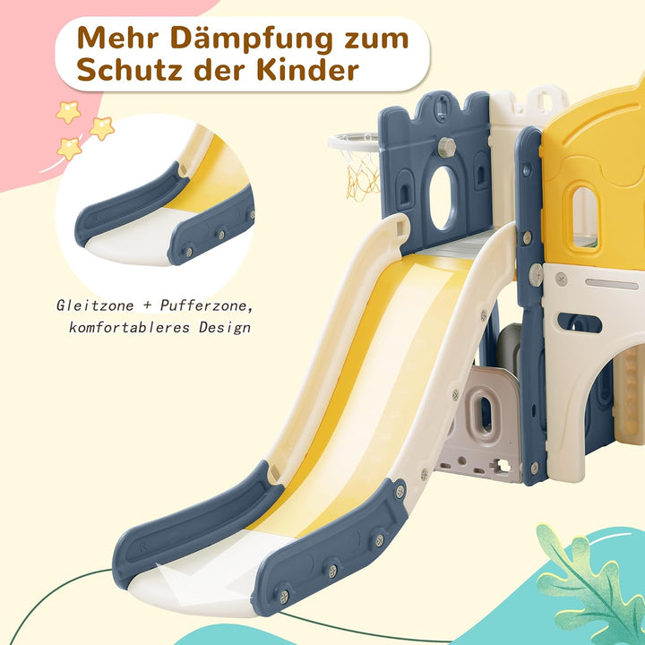 Merax Rutsche & Kletterspielzeug für Kinder, 6 in 1 Kinderrutsche Schaukel, Basketballrahmen, Klette