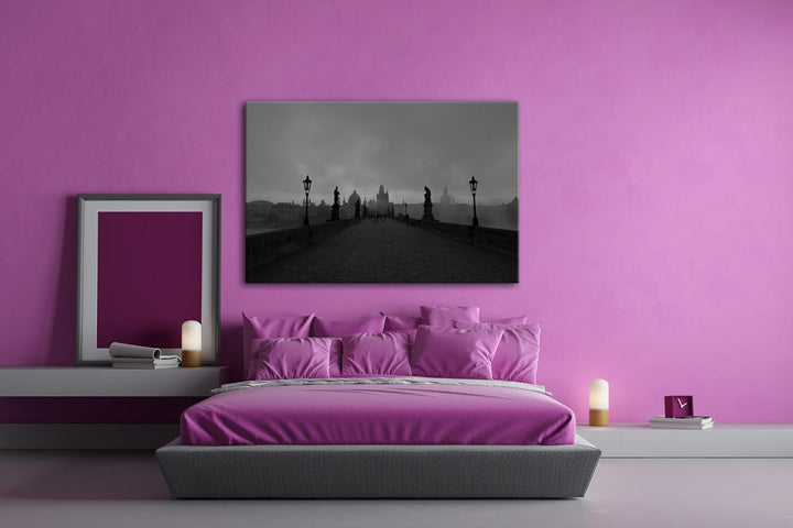 deyoli atemberaubende Brücke in Prag Effekt: Schwarz/Weiss im Format: 100x70 als Leinwandbild, Motiv