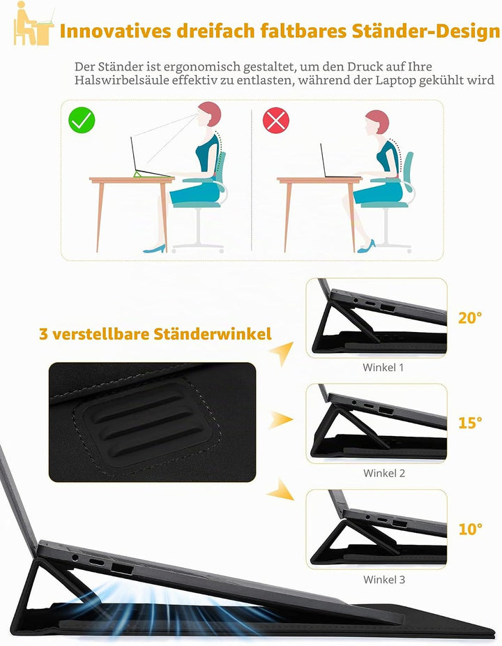 HYZUO 13 Zoll Laptop Hülle Tasche mit Einstellbarer Ständer für MacBook Air 13 M5 A3449 M4 M3 M2 M1