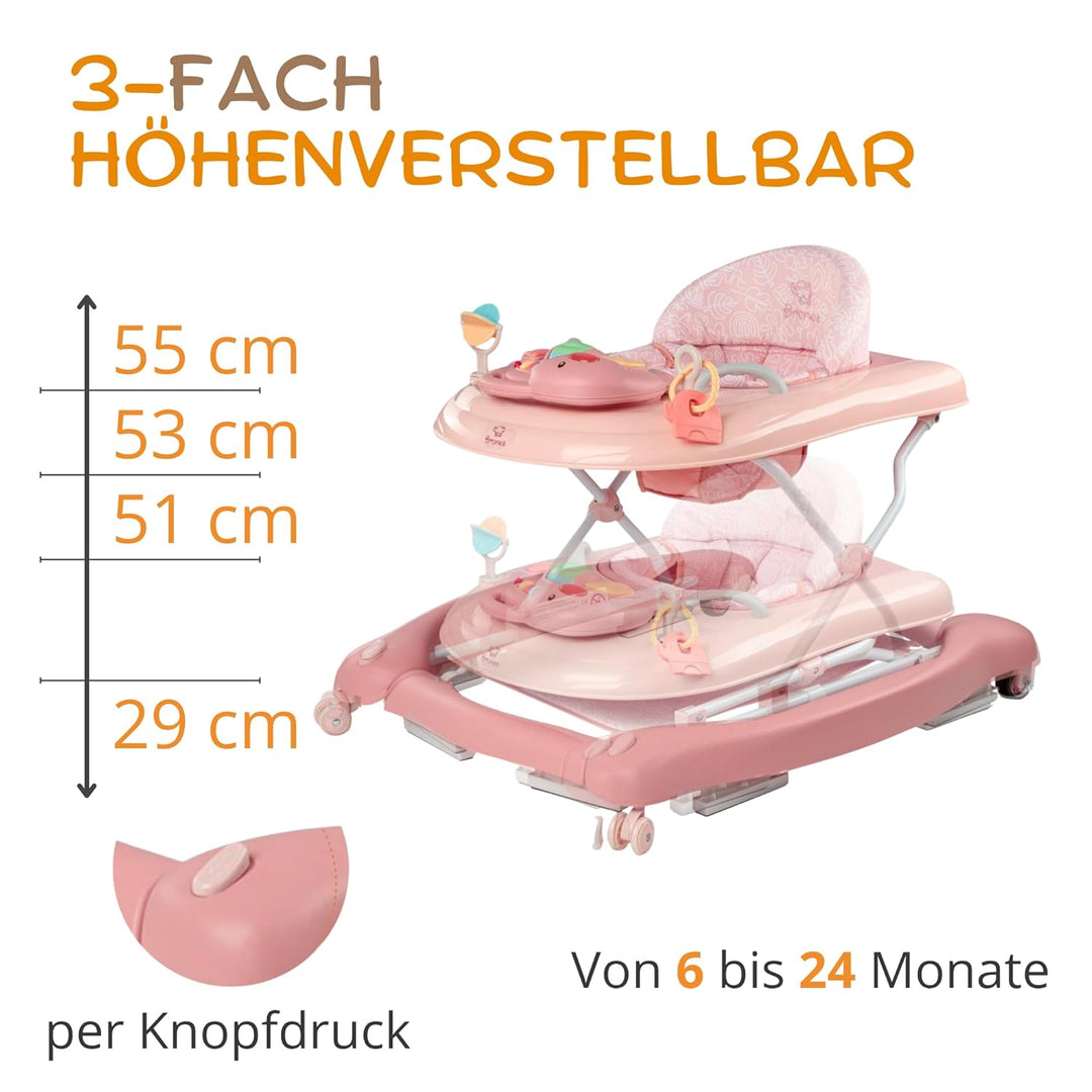 BRONEA® 5-in-1 Babywalker Gehfrei | Lauflernhilfe mit Schaukelfunktion, Musik &amp; Licht | Laufhilfe fü