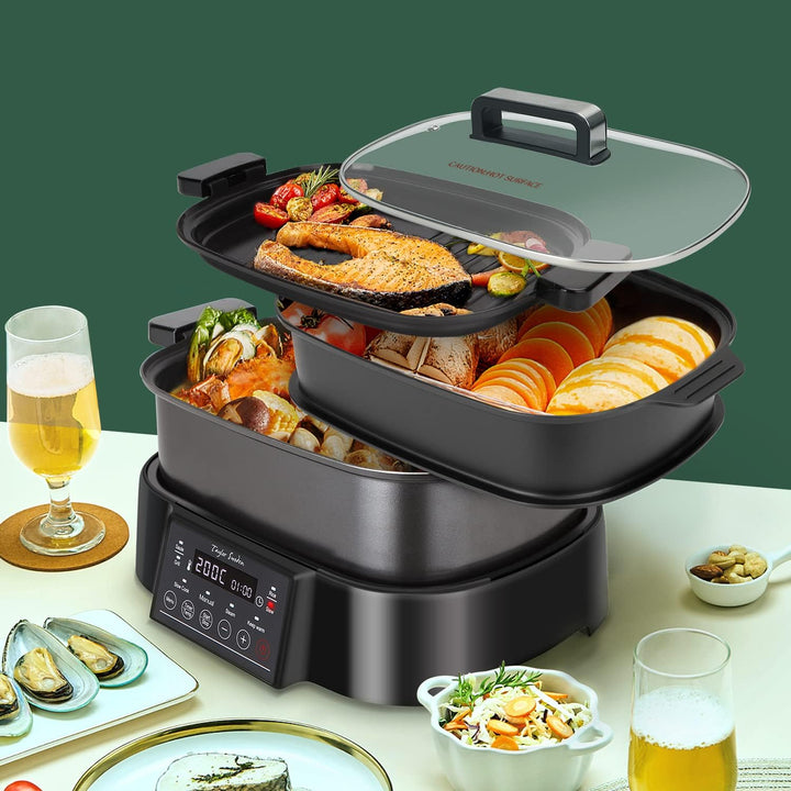 Taylor Swoden Arthur Dampfgarer mit Timer, Ultrakompakter Dampfgarer mit 3 Einschüben, BPA-frei, Pro
