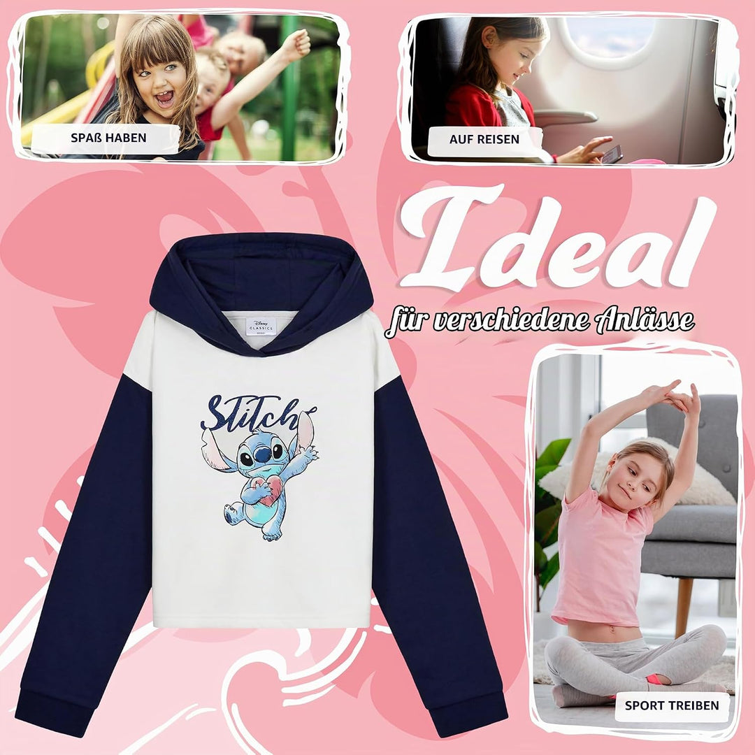Disney Stitch Kapuzenpullover Mädchen Cropped Hoodie Kinder Teenager 7-14 Jahre - Hoodie Mädchen Ges
